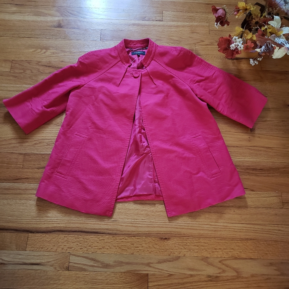 TALBOTS Jacket Cape Womens Sz 12  Pink Single Button 3/4 Sleeve Jacket